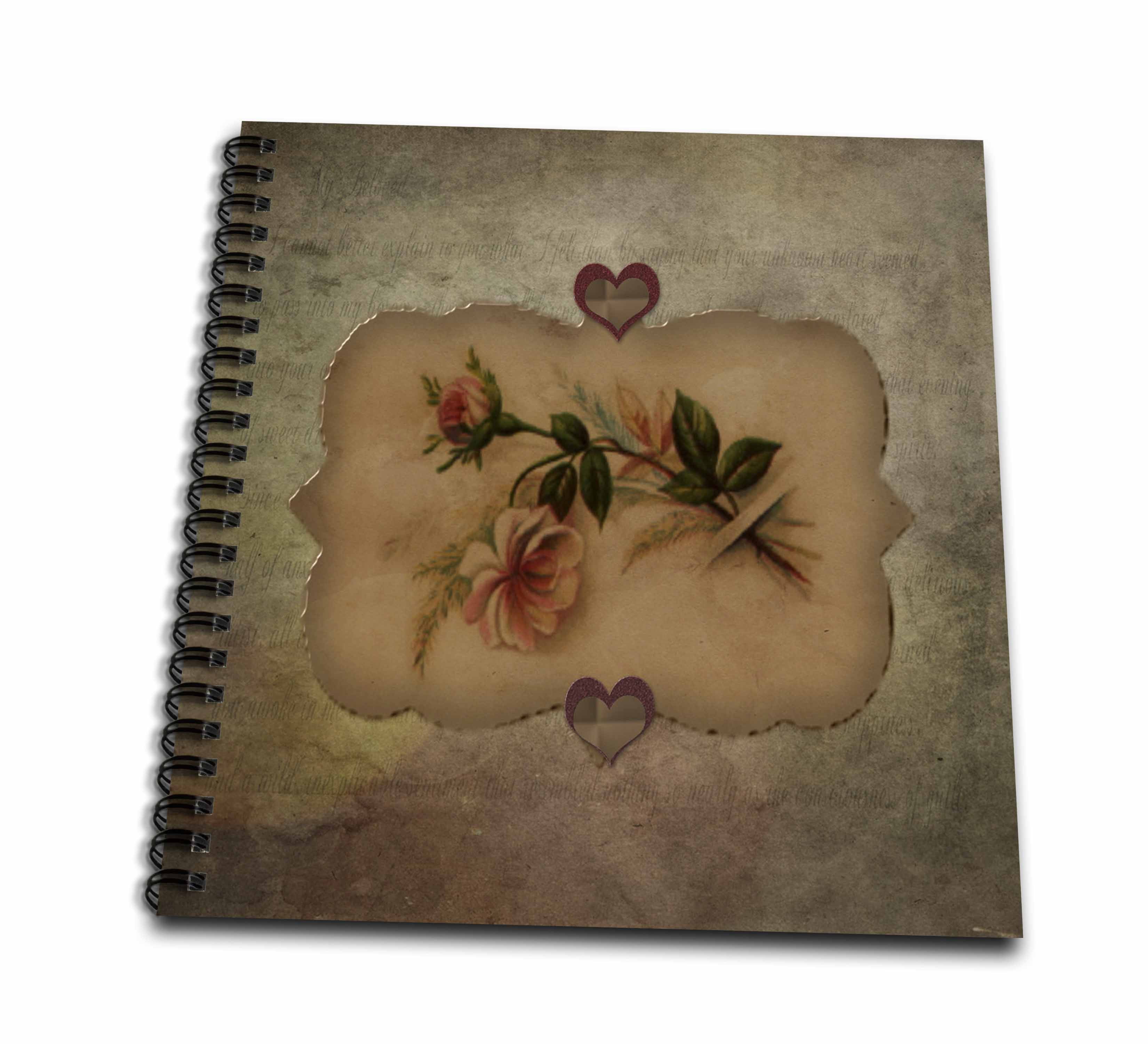 3dRose, Vintage Look Peach Roses and Hearts, Memory Book 12 x 12 inch