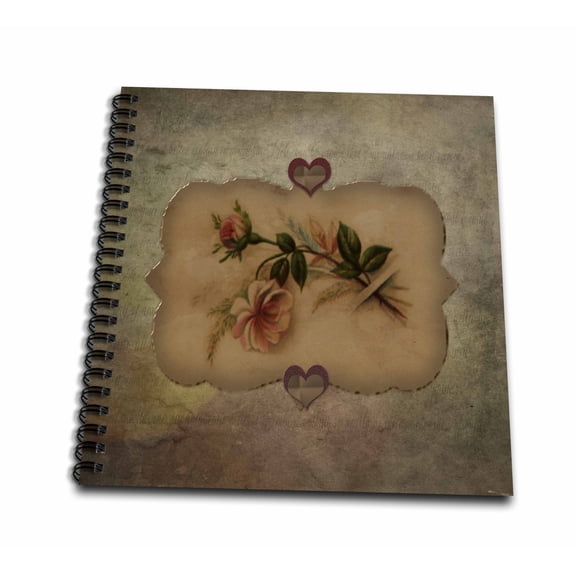 3dRose, Vintage Look Peach Roses and Hearts, Memory Book 12 x 12 inch