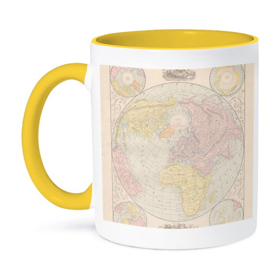 3dRose, Vintage Map of the World, 15oz Two-Tone Yellow Mug
