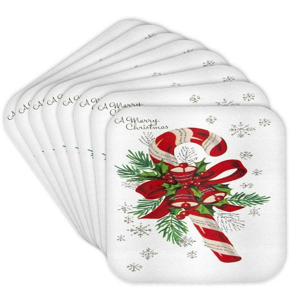 3dRose, Vintage Merry Christmas Candy Cane, set of 8 Coasters - Soft