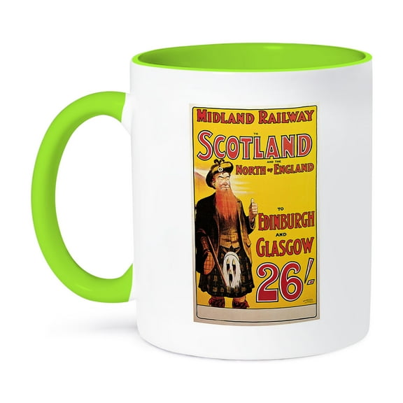 3dRose, Vintage Midland Railway to Scotland and North England Train Travel Poster, 11oz Two-Tone Green Mug