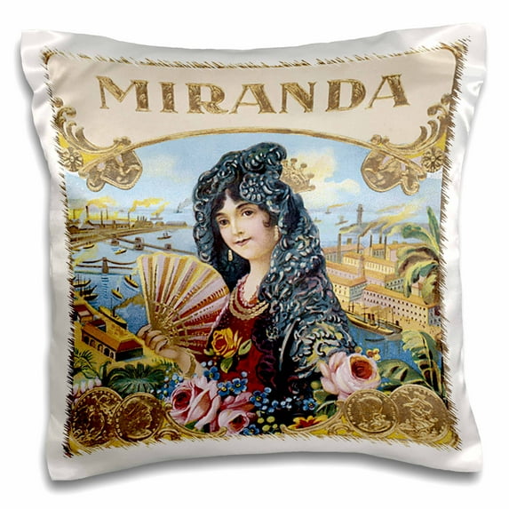 3dRose, Vintage Miranda Cigar Label, 16x16 inch Pillow Case