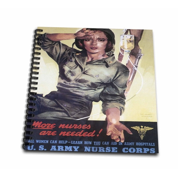 3dRose, Vintage More Nurses Are Needed US Army Nurse Corps Recruiting Poster, Mini Notepad 4 x 4 inch