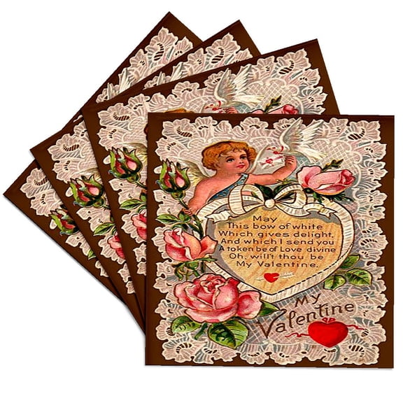 3dRose, Vintage My Valentine Cupid, Set of 4 Ceramic Tile Coasters