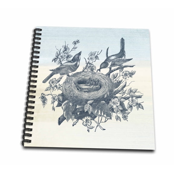 3dRose, Vintage Nest of Birds Feeding Time, Drawing Book 8 x 8 inch