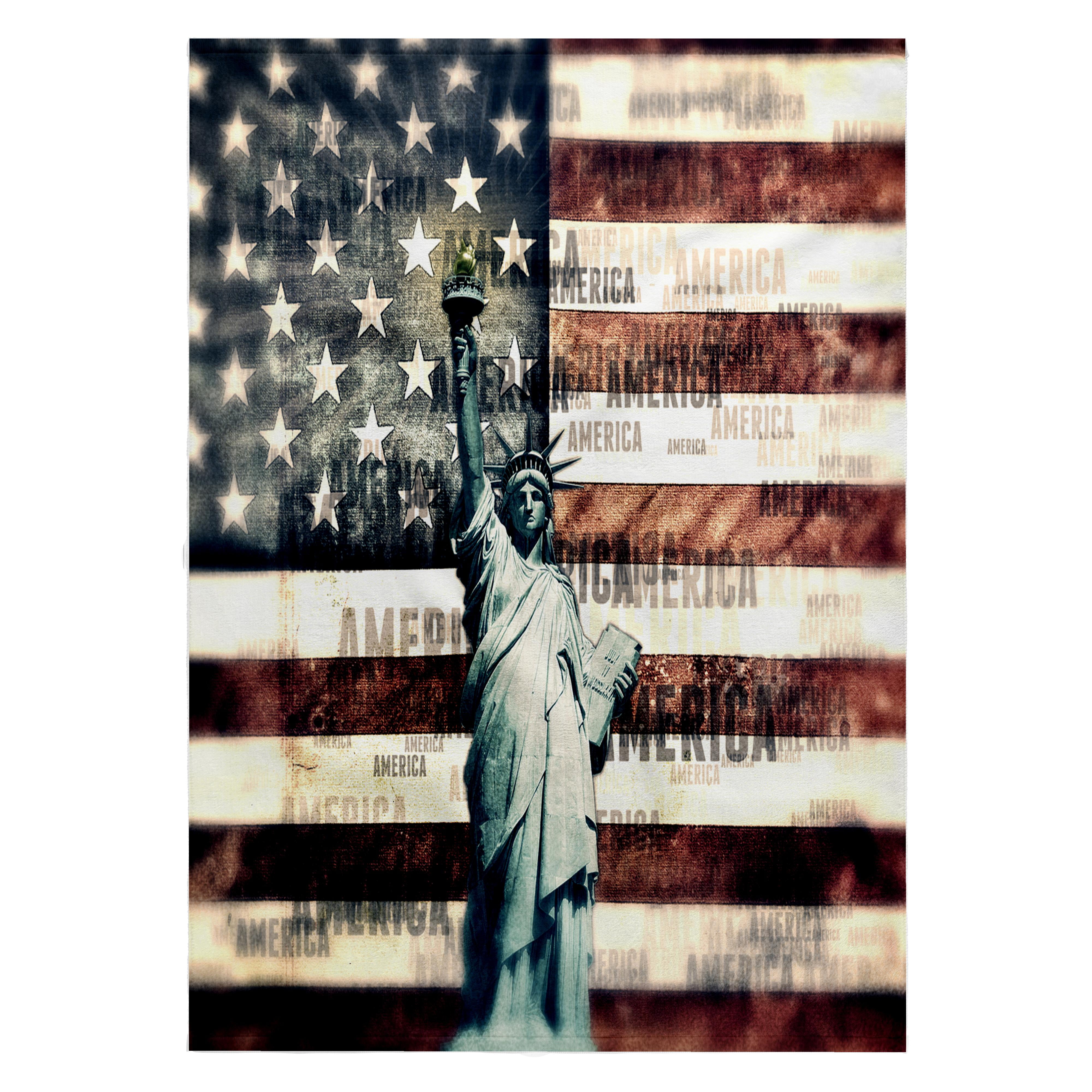 3dRose, Vintage Patriotic American Liberty - statue of liberty with American flag, 22x30 Bath Hand Pool Towel