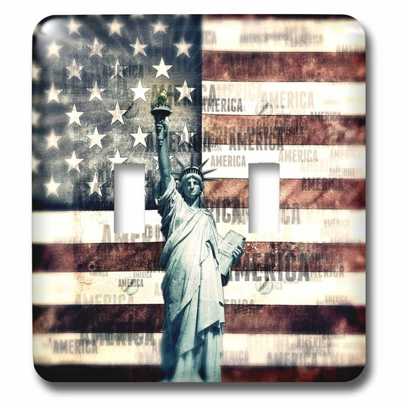 3dRose, Vintage Patriotic American Liberty - statue of liberty with American flag, double toggle switch