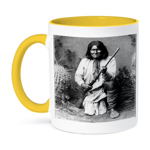 3dRose, Vintage Photo Of Geronimo In Black n White.jpg, 11oz Two-Tone Yellow Mug