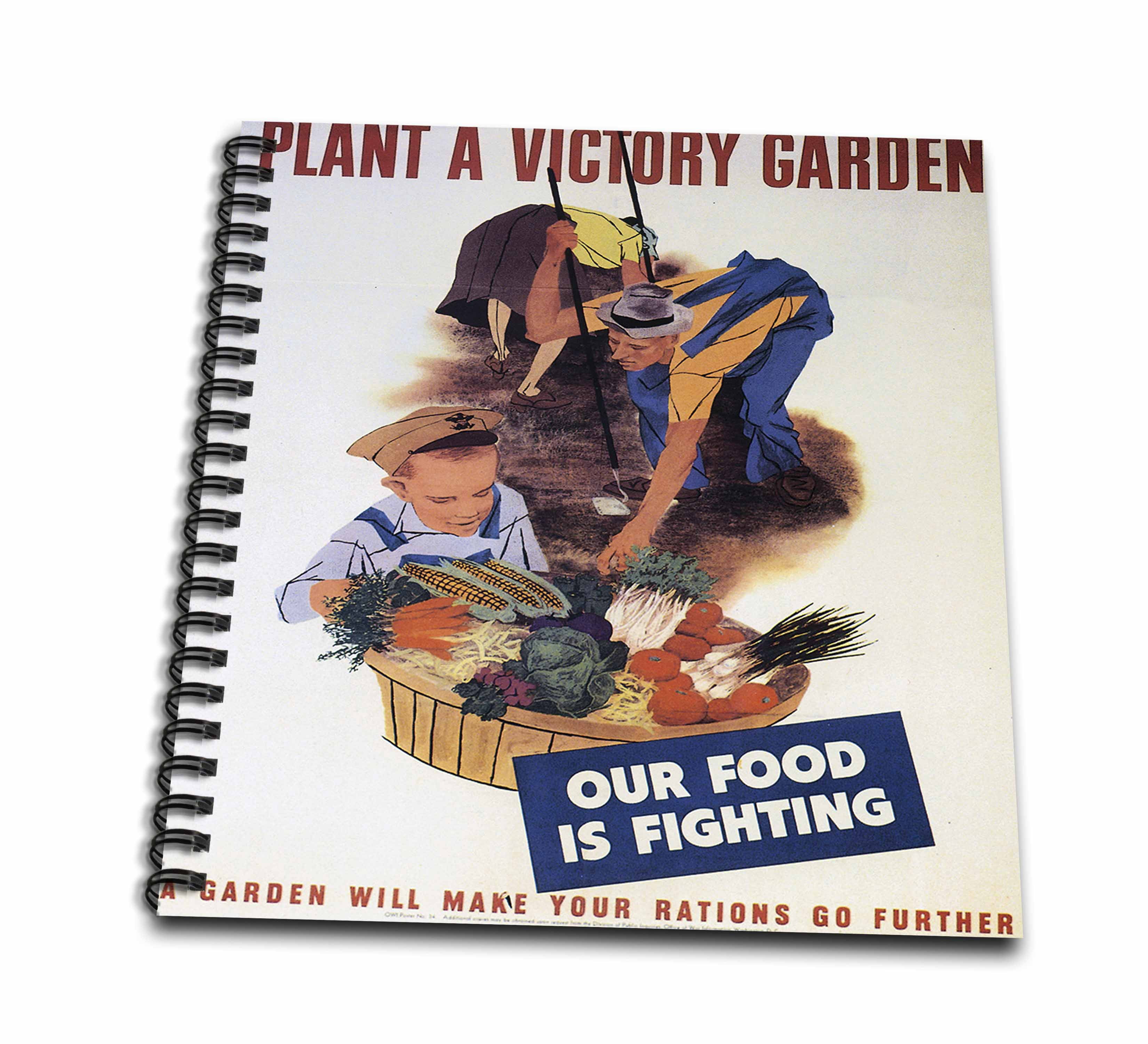 3dRose, Vintage Plant a Victory Garden Our Food is Fighting WPA Poster, Memory Book 12 x 12 inch