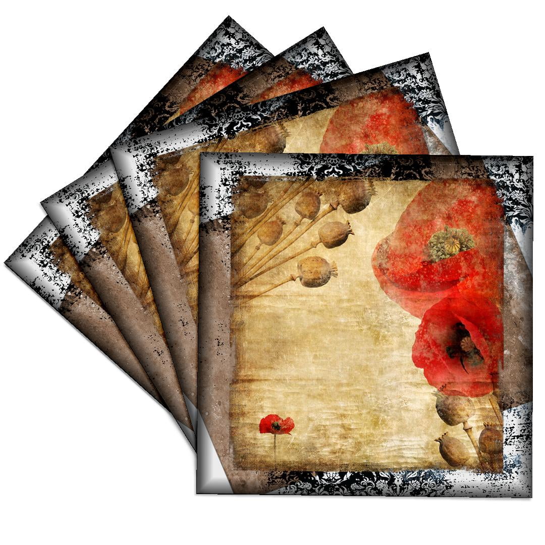 3dRose, Vintage Poppies, Set of 4 Ceramic Tile Coasters - Walmart.com
