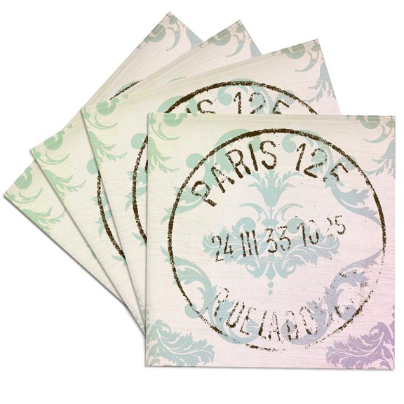 3dRose, Vintage Postage Paris French Art, Set of 4 Ceramic Tile Coasters