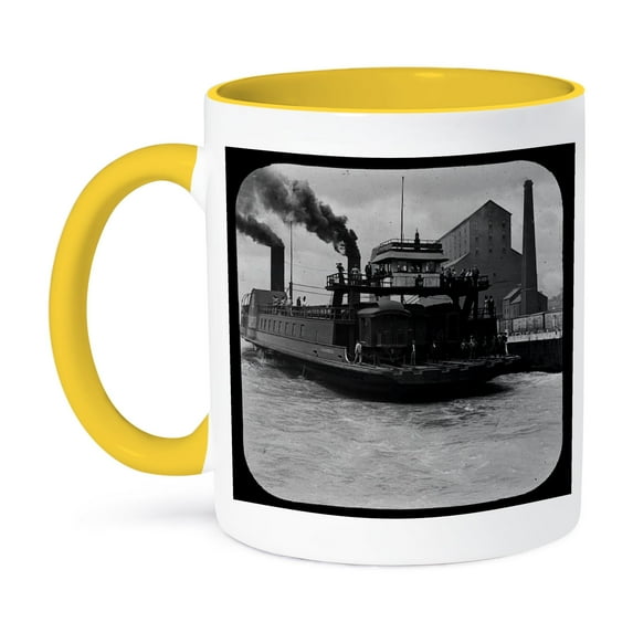 3dRose, Vintage Railroad Car Ferry Grayscale, 15oz Two-Tone Yellow Mug