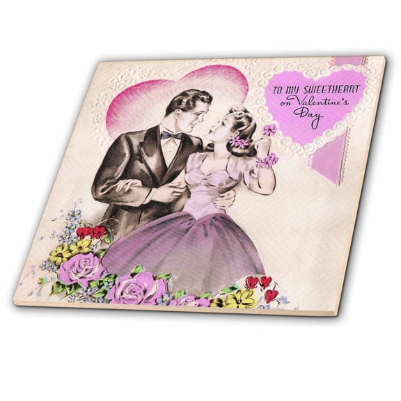 3dRose, Vintage Romance A Vintage Couple Valentine, 6 Inch Ceramic Tile
