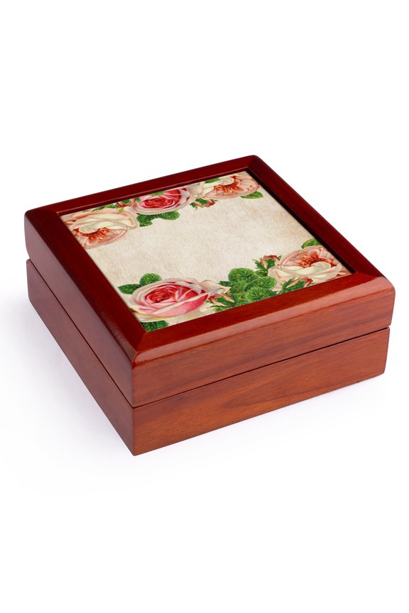 , Vintage Roses Floral, Jewelry Box 5.5x5.5 inch with 4 inch tile