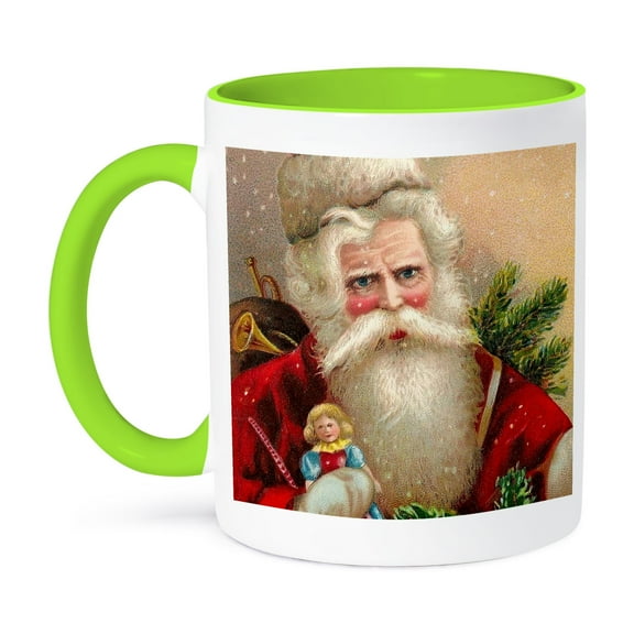 3dRose, Vintage Santa Claus with Doll, 11oz Two-Tone Green Mug