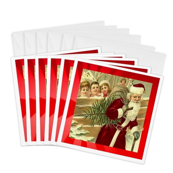 3dRose, Vintage Santa and Children, 6 Greeting Cards with envelopes