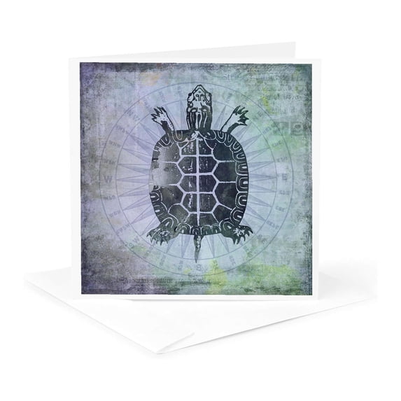 3dRose, Vintage Sea Turtle Mixed Media Art, 1 Greeting Card with envelope