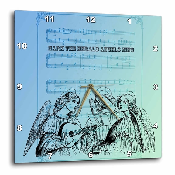 3dRose, Vintage Singing Angels- Christmas Songs- Music, 10x10 Wall Clock