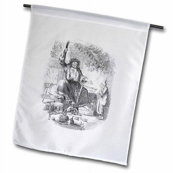 3dRose, Black n White Vintage Sketch Of Dickens Christmas, 18 x 27 inch Garden Flag