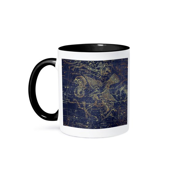 3dRose, Vintage Star Map. Constellations of Aquila or Eagle, Delphinus, Fox, 15oz Two-Tone Black Mug