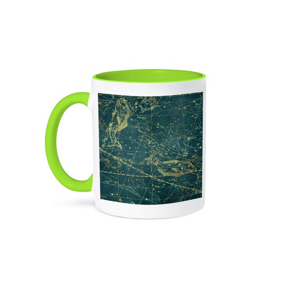 3dRose, Vintage Star Map. Zodiac constellations of Pisces or fishes, 11oz Two-Tone Green Mug