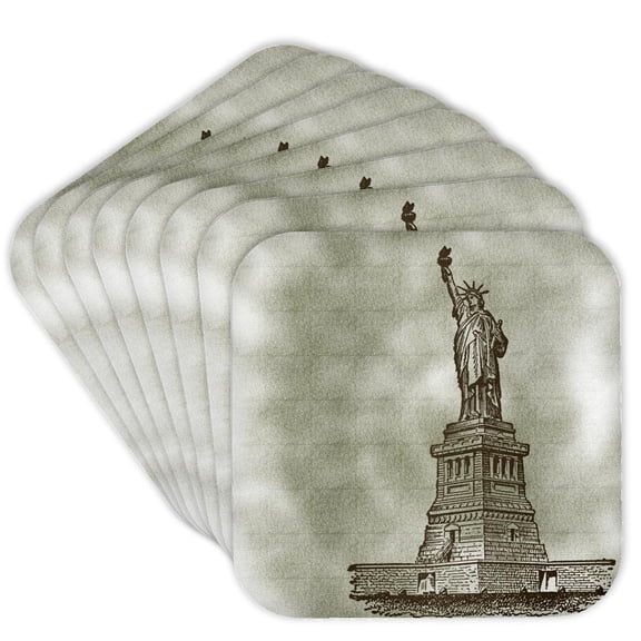 3dRose, Vintage Statue of Liberty - New York City Americana, Set of 8 Coasters - Soft