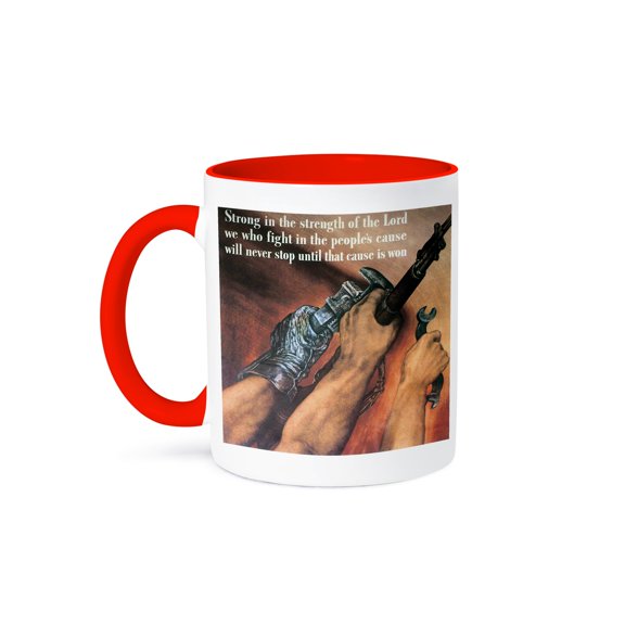 3dRose, Vintage Strong in the Strength of the Lord We Who Fight Poster, 11oz Two-Tone Red Mug