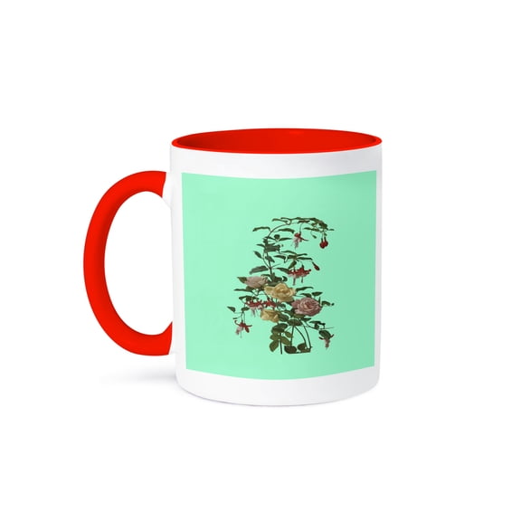 3dRose, Vintage Tea Rose and Blush Roses Vector Art, 11oz Two-Tone Red Mug