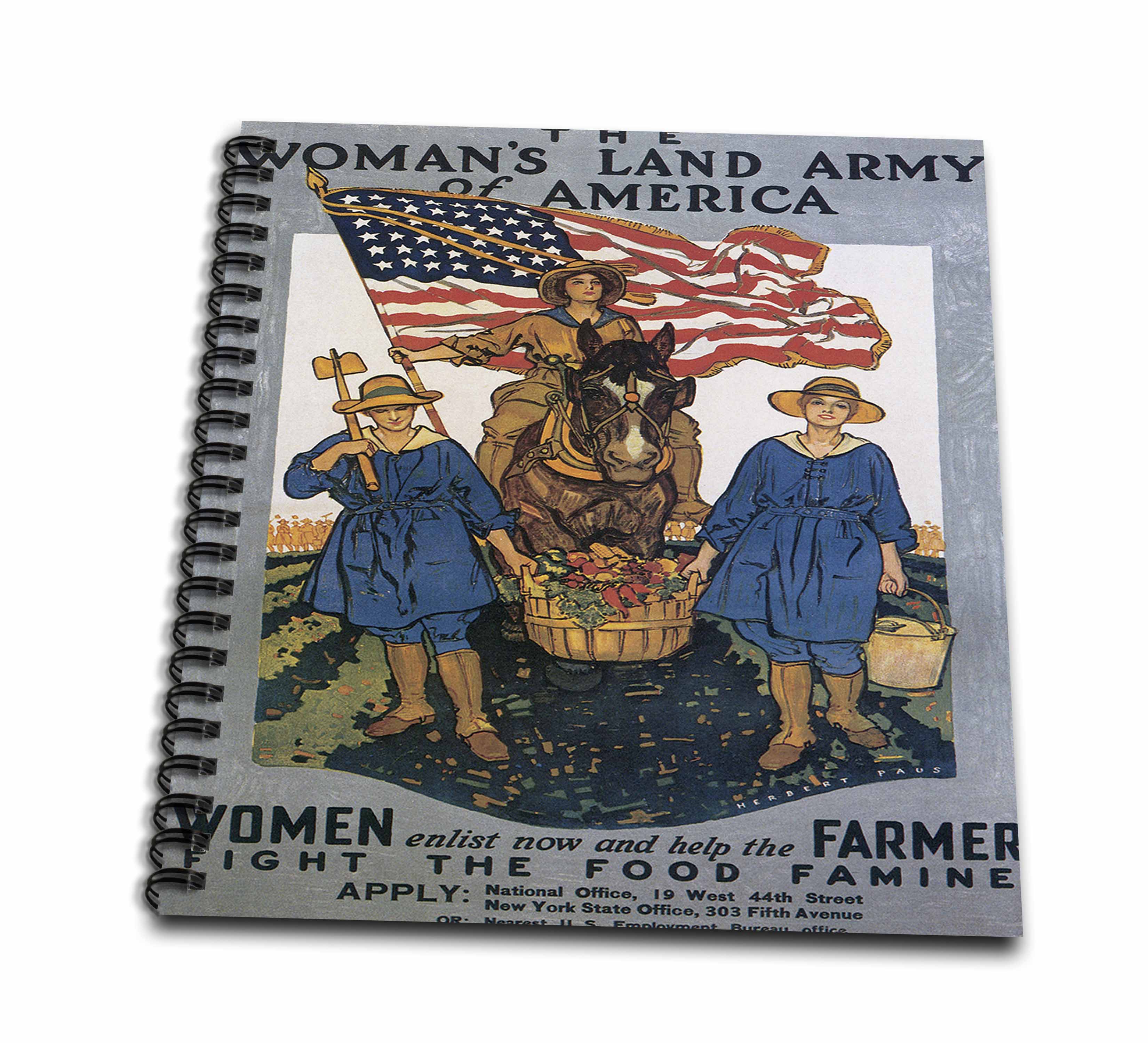 3dRose, Vintage The Womans Land Army of America Advertising Poster, Memory Book 12 x 12 inch