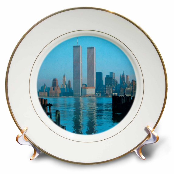 3dRose, Vintage Twin Towers II, 8 inch Porcelain Plate