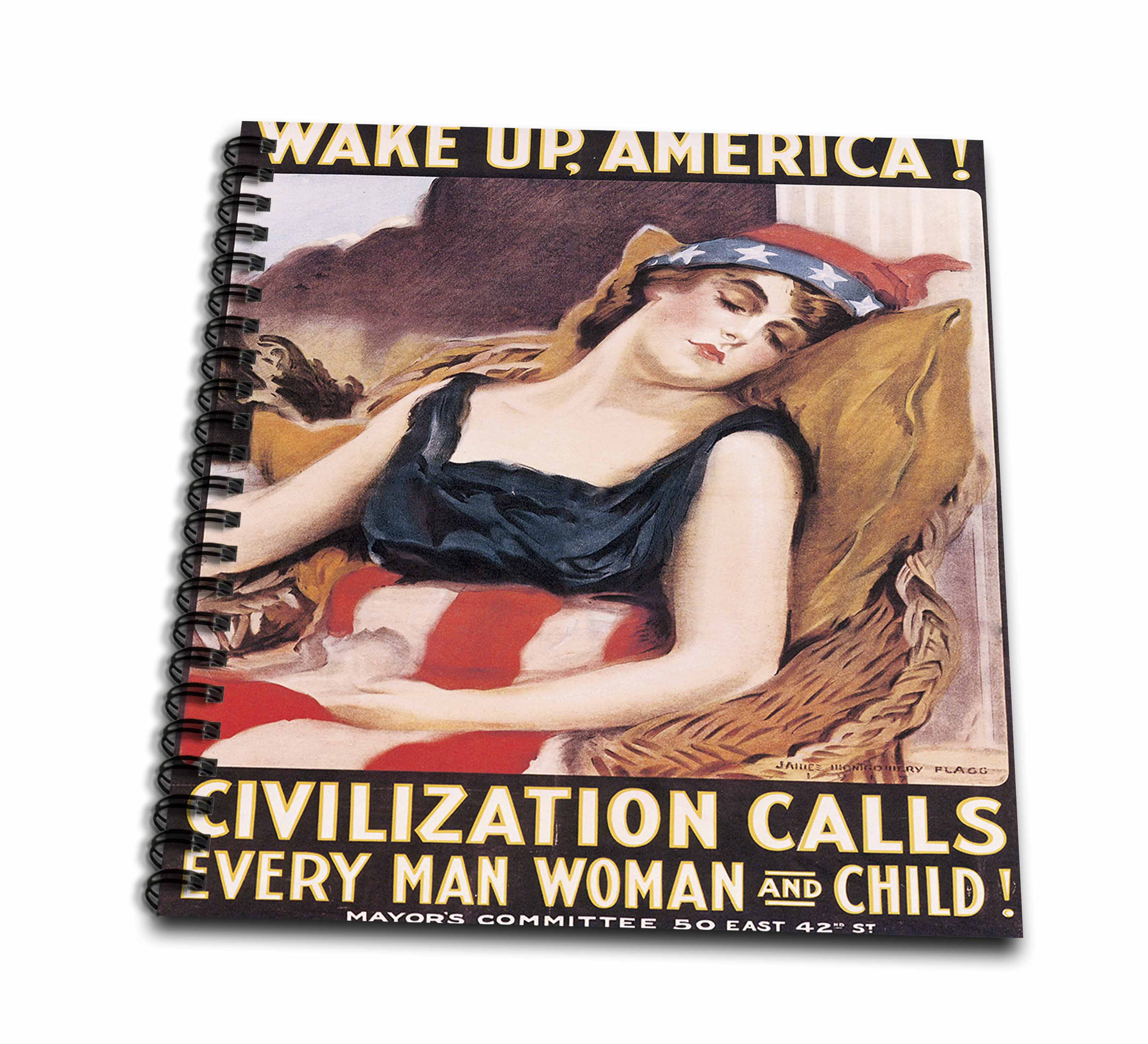 3dRose, Vintage Wake Up, America Civilization Calls Mayors Committee Poster, Memory Book 12 x 12 inch