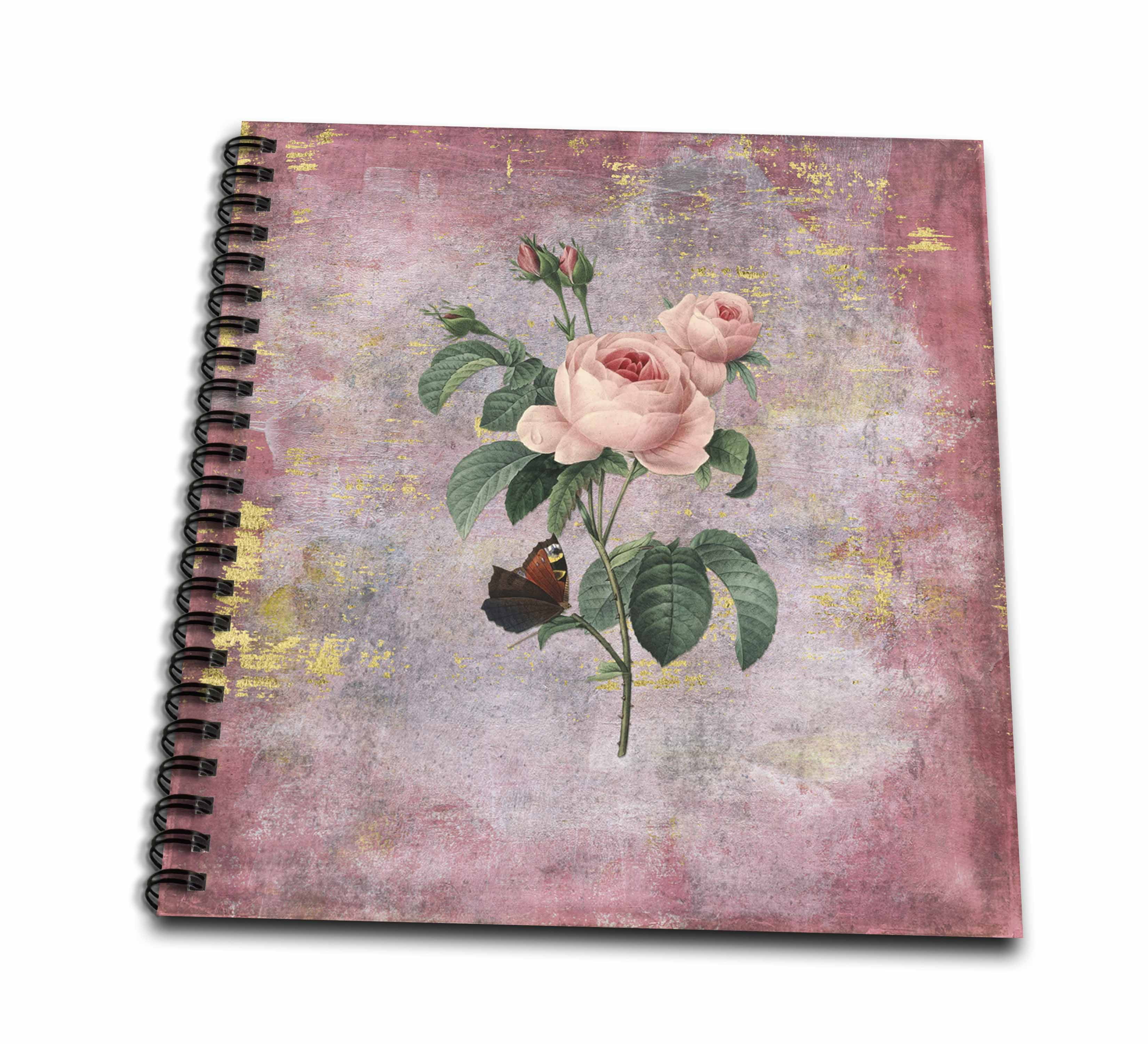 3dRose, Vintage Watercolor Pink Roses Flower Floral Illustration, Memory Book 12 x 12 inch
