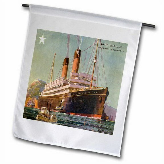3dRose, Vintage White Star Line S. S. Laurentic Ocean Liner, 12 x 18 inch Garden Flag