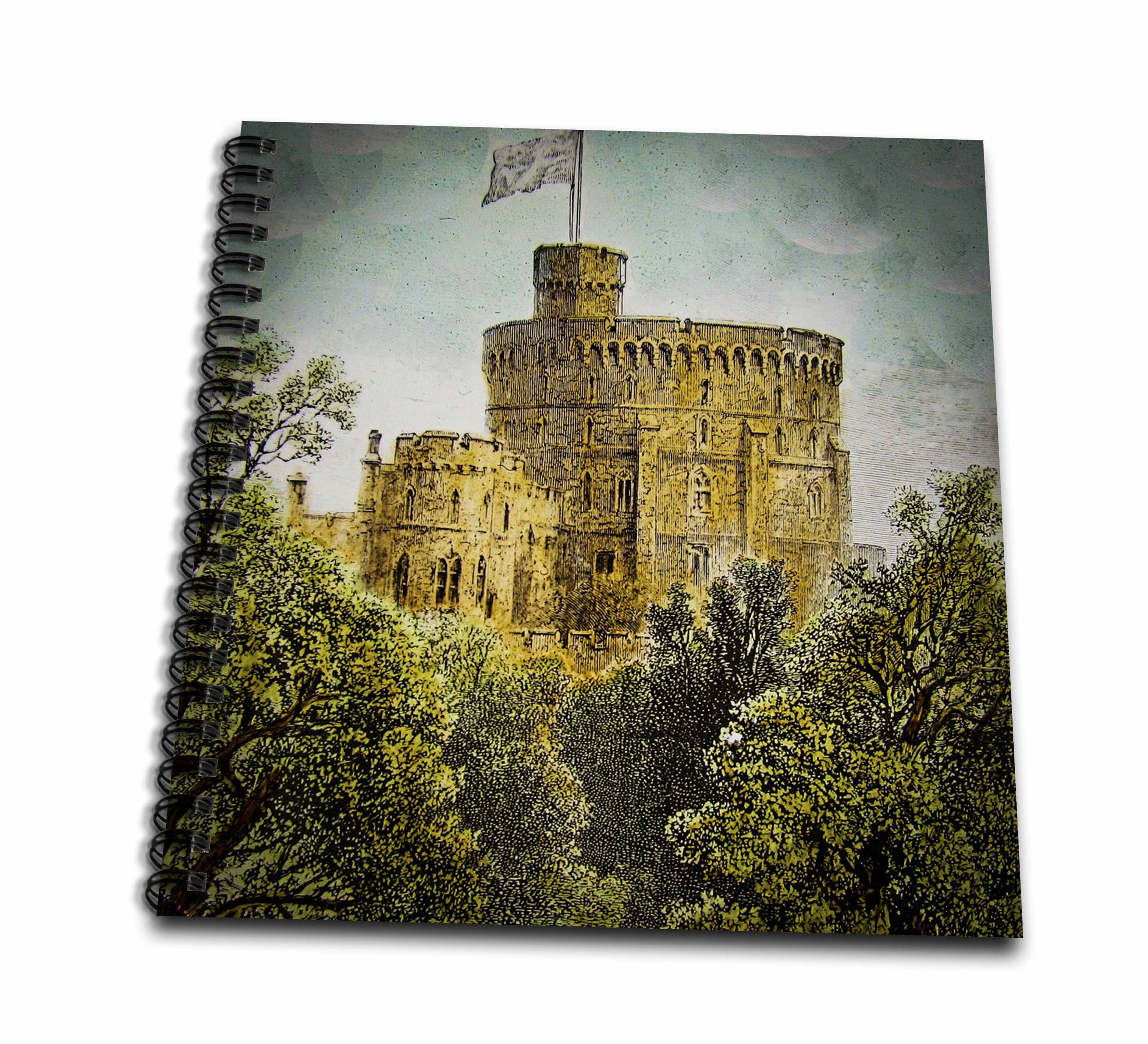 3dRose, Vintage Windsor Castle Round Tower 1880 British Royalty England, Memory Book 12 x 12 inch