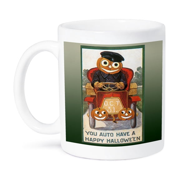 3dRose, Vintage You Auto Have a Happy Halloween Jack O Lantern Driving Antique Car, 11oz Mug
