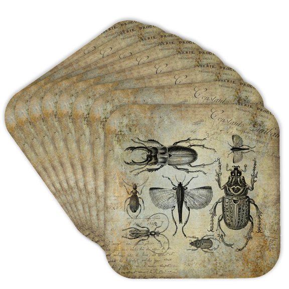 3dRose, Vintage bugs and beetle illustration, Set of 8 Coasters - Soft