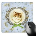 thumbnail image 1 of 3dRose, Vintage cute kitten on pretty blue floral pattern with green ribbon bow graphic - tabby kitty cat, Mouse Pad, 1 of 7