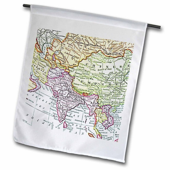 3dRose, Vintage map of India China Siam and Persia - faded look historic travel - geography retro world maps, 12 x 18 inch Garden Flag