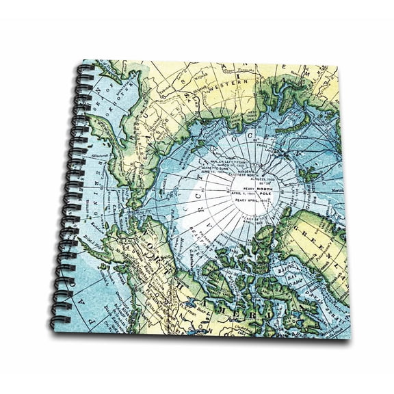 3dRose Vintage map of the North Pole polar cap Russia Northern America Greenland - geography travel theme - Drawing Book, 8 by 8-inch