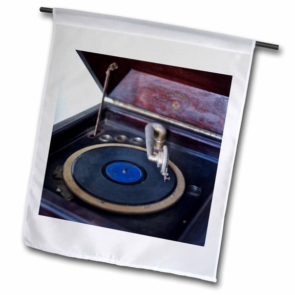 3dRose, Vintage record player, 12 x 18 inch Garden Flag
