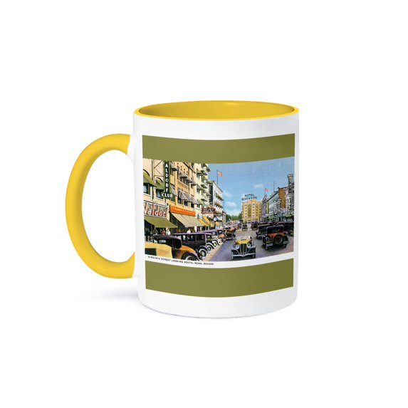 Virginia Street Looking South, Reno, Nevada With Antique Cars, 11oz Two-Tone Yellow Mug