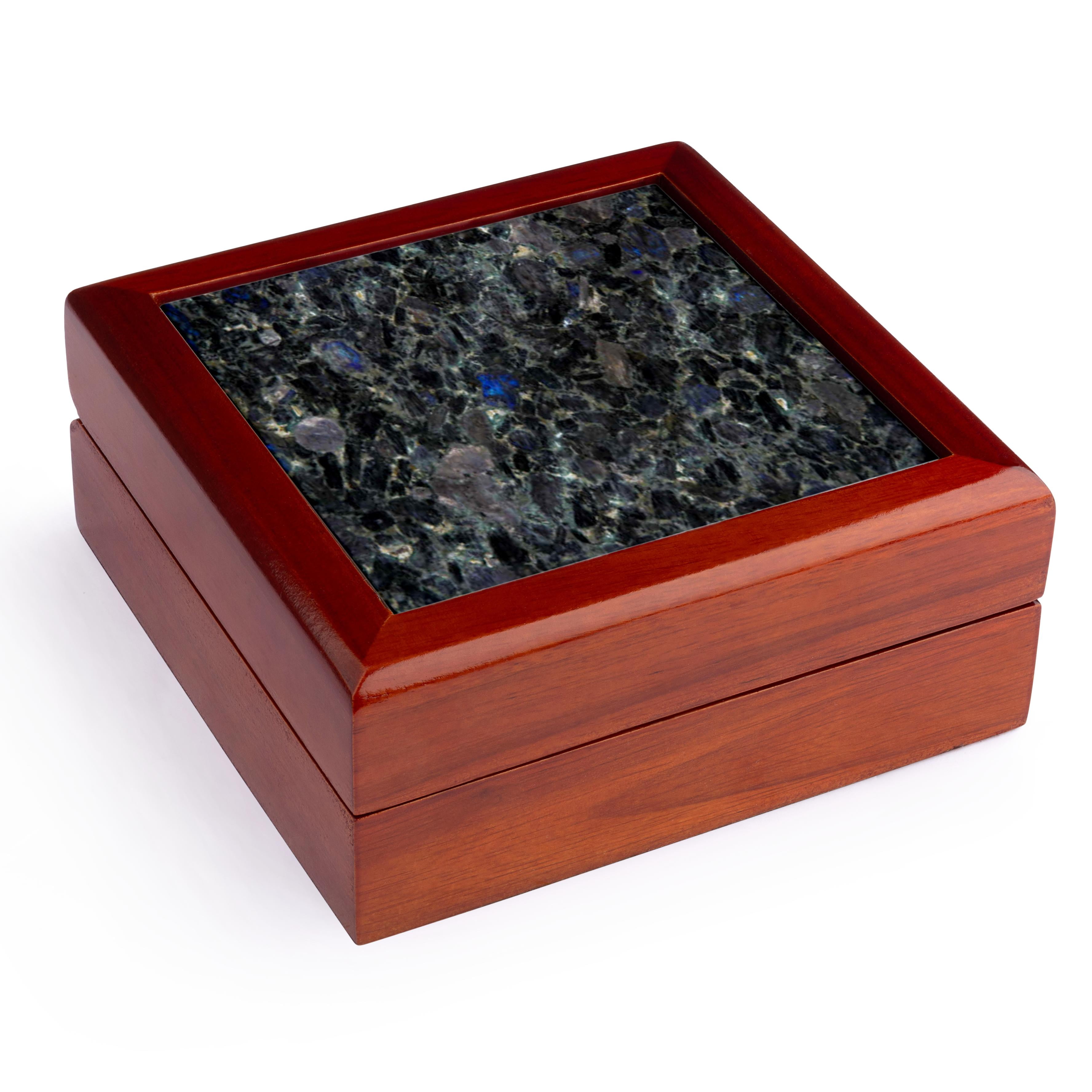 3dRose, Volga Blue granite print, Jewelry Box 5.5x5.5 inch with 4 inch tile
