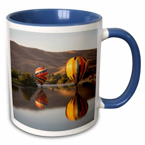 3drose, Wa, Prosser, Hot Air Balloons Over Yakima River - Us48 Jwi0930 - Jamie and Judy Wild, 15oz Two-tone Blue Mug