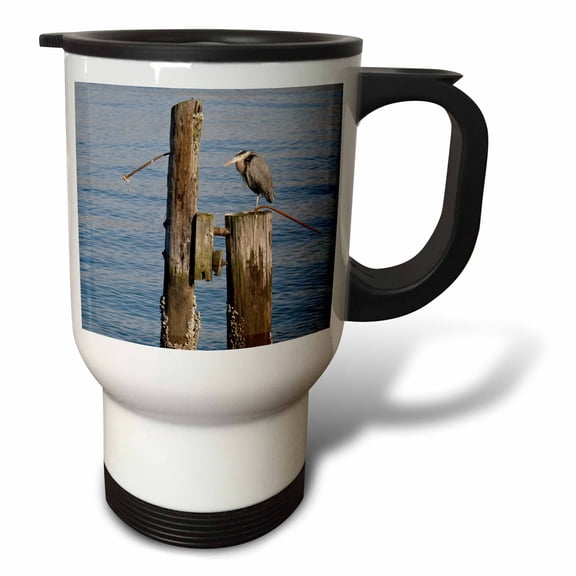 3dRose, WA, Seattle, Great Blue Heron bird, Elliott Bay - US48 JWI2118 - Jamie and Judy Wild, 14oz Stainless Steel Travel Mug