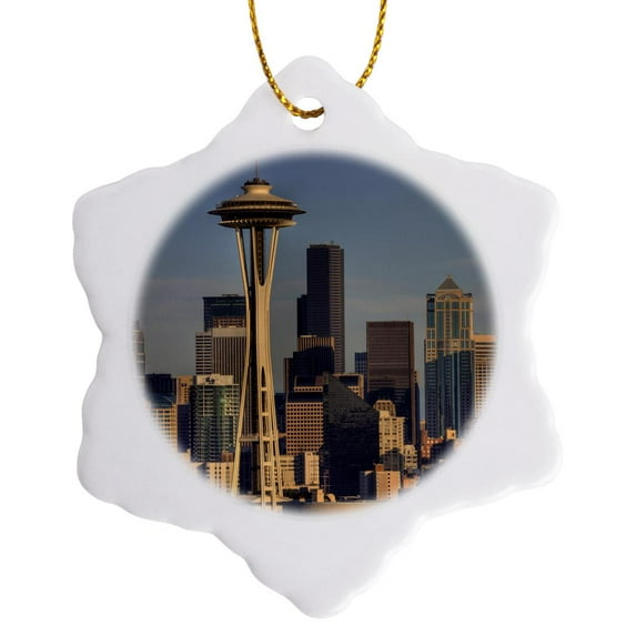 3drose, Wa, Seattle, Skyline from Kerry Park - Us48 Jwi3546 - Jamie and Judy Wild, 3 inch Snowflake Porcelain Ornament