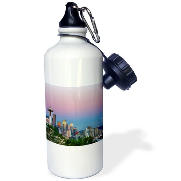 3dRose, WA, Seattle, skyline view from Kerry Park, with Mount Rainier, Flip Straw 21oz Water Bottle