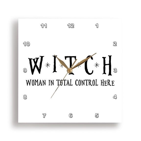 3dRose, WITCH Woman In Total Control Here on a white background., 15x15 Wall Clock