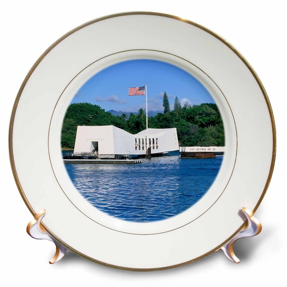 3dRose, WWII Arizona Memorial, Pearl Harbor, Hawaii, - US12 DPB0116 - Douglas Peebles, 8 inch Porcelain Plate
