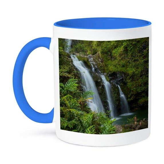 3dRose, Waikani Waterfalls, Hana Coast, Maui, Hawaii, USA - US12 DPB2642 - Douglas Peebles, 11oz Two-Tone Blue Mug