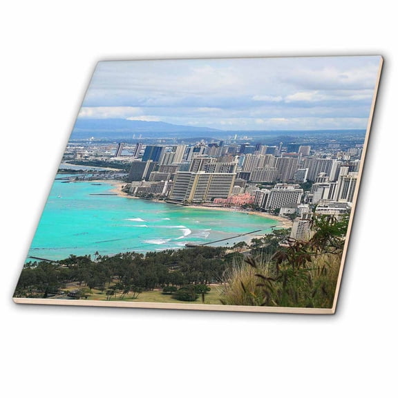 3dRose, Waikiki Beach In Honolulu, Hawaii, 12 Inch Ceramic Tile